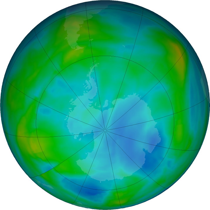 Antarctic ozone map for 24 June 2020